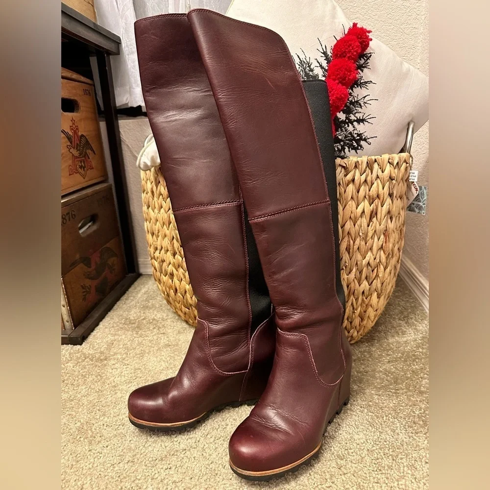 SOREL WOMEN'S FIONA OTK LUX Over the Knee Leather Boot Wine Burgundy Size 7